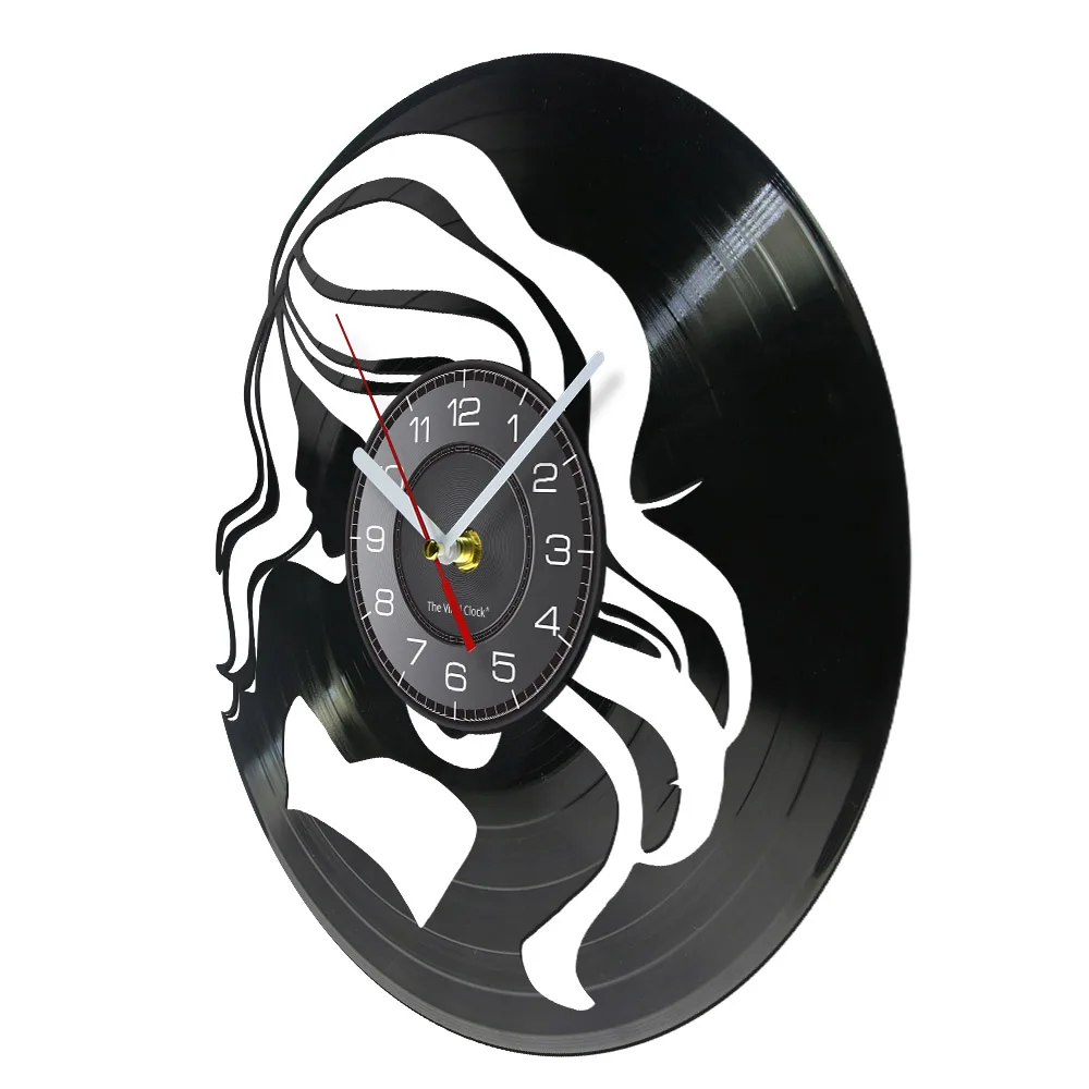Hipsters Long Hair Lady Wall Clock Fashion Shopping Girl Vinyl Record Clock Exotic Lady Wall Art Modern Wall Clock Gift For Her