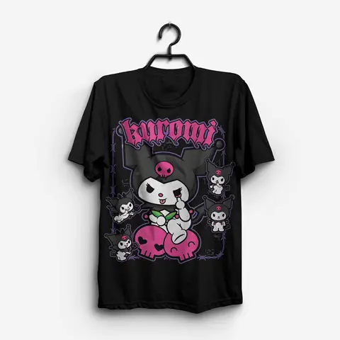 Koszulka graficzna Kuromi i Hello Kitty dla par, unisex, z krótkim rękawem, oversize, Y2k, z krótkim rękawem, z grubej bawełny, wysokiej jakości topy.