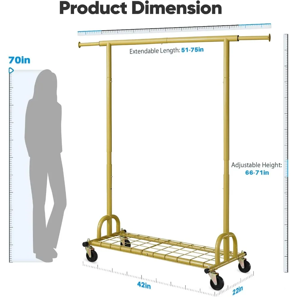 Perchero comercial resistente con ruedas para colgar ropa, soportes de hasta 525 libras, perchero de larga duración para negocios