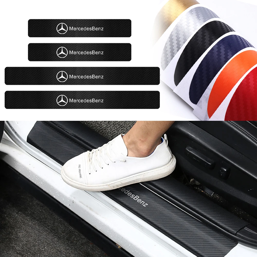 4pc Carbon Fiber Car Door Sill Guard Sticker Decoration Decal For Mercedes Benz AMG W203 W206 W220 W205 W211 W212 W201 W210 W108