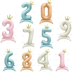 42 Inch Caramel Vanilla Pink Blue Number Stand Foil Balloons with Crown Figures Globos 0-9 Birthday Party Decorations Balloon