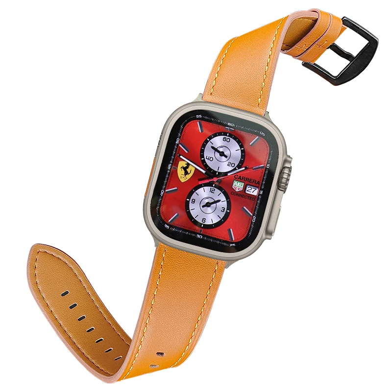 AKGLEADER 24 wide Leather Ultimate Classic Cowhide buckle Watch Strap for apple watch Ultra 1/2 49mm band 45mm smart watch strap