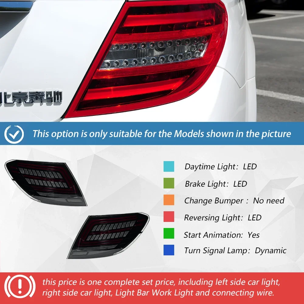 Modified LED For Benz C180 C200 C260 2007-2014 W204 Auto Rear Lamps Assembly Dynamic Flicker Car Taillights Accessories