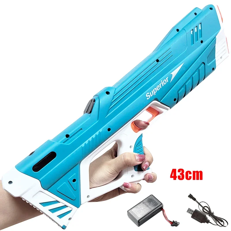 Pistola de almacenamiento de agua automática eléctrica completa, juguetes portátiles para niños, playa de verano, lucha al aire libre, juguetes de fantasía para niños, juego para niños de 43cm
