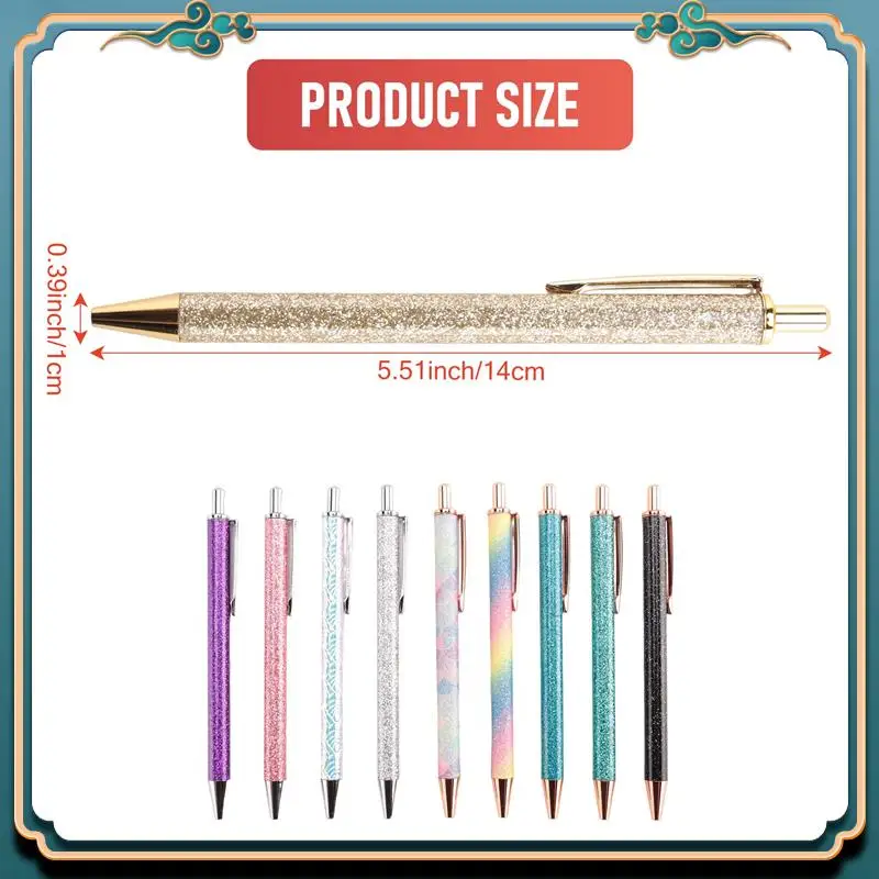(New)-10Pcs Metal Ballpoint Pens 1.0 Mm Retractable Ballpoint Pens Glitter Metal Pens With 10Pcs Refills For School Supplies