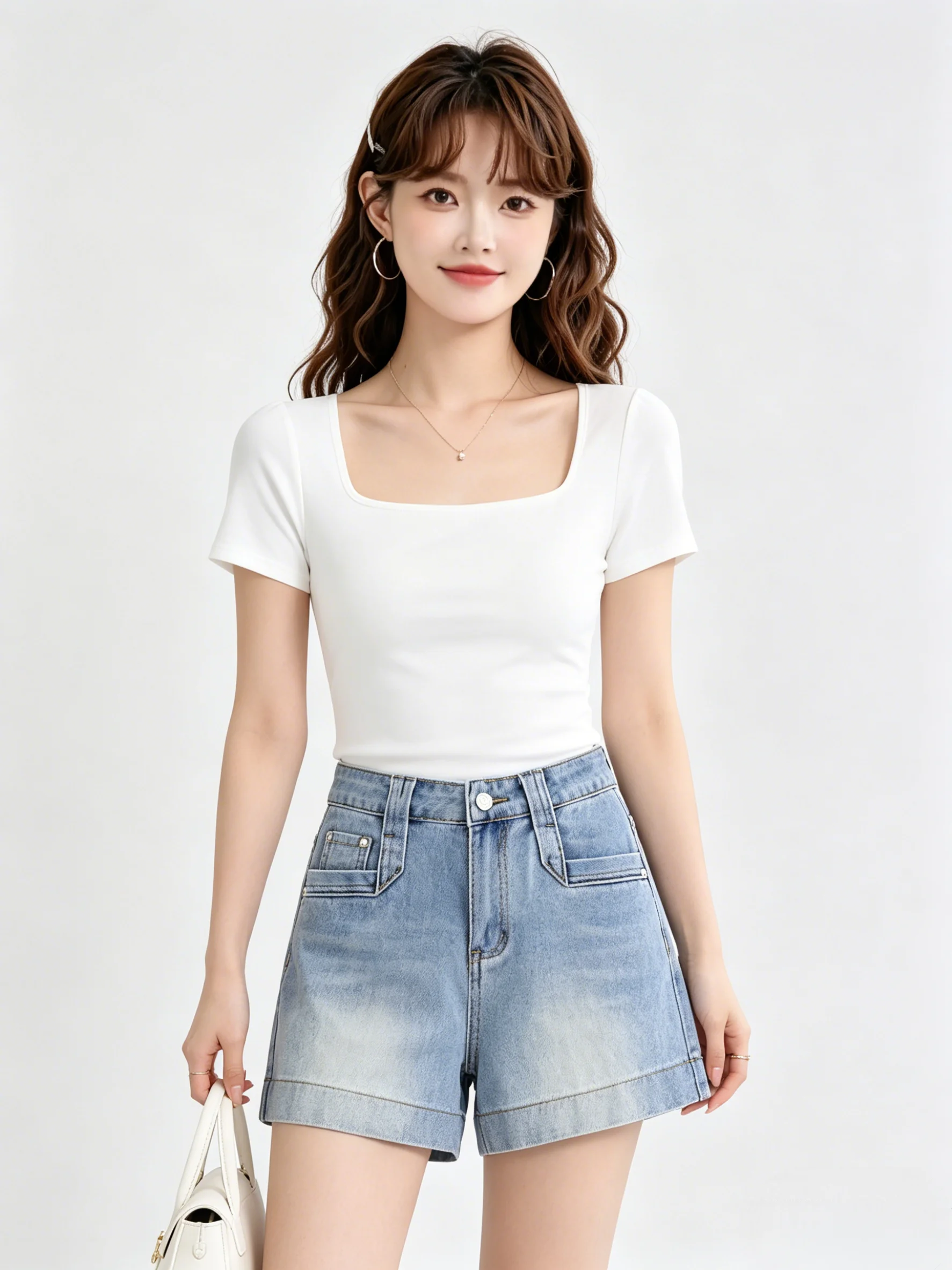 

Light Blue Washed Denim Shorts Women's Summer Wide Leg Slim A-Line Hot Pants Korean Style Natural Waist Pocket Design Casual ...