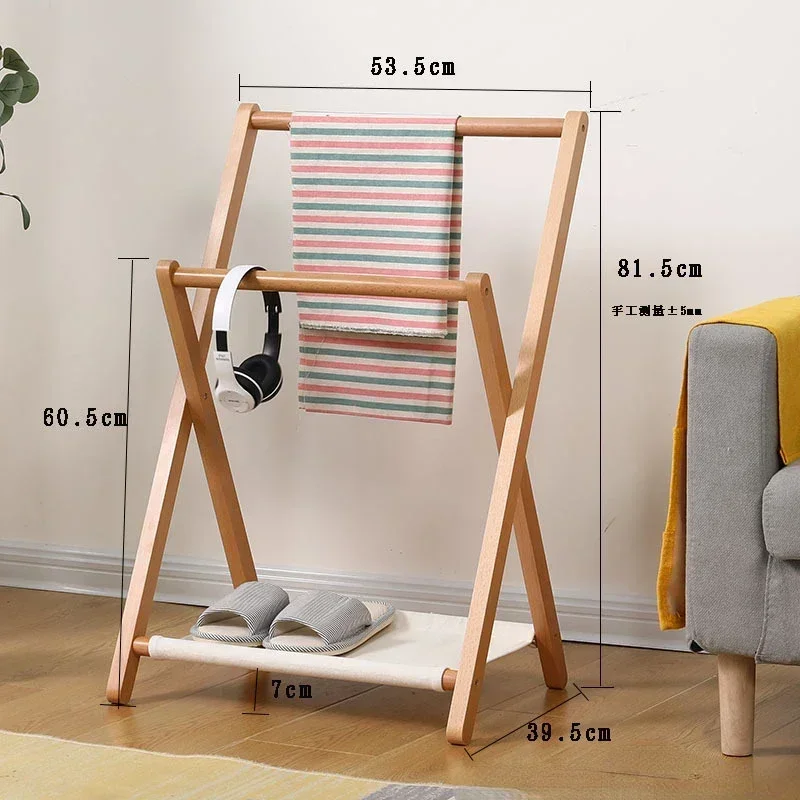 Clothes Rack Storage Japanese-style Simple Multifunctional Household Indoor Bedside Folding Hanger Solid Wood Floor