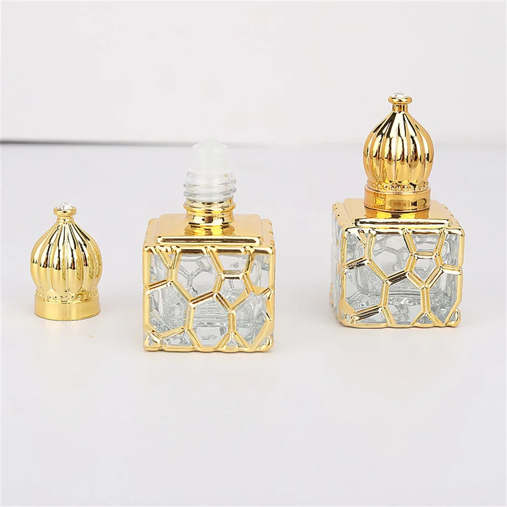 10ml Portable Glass Roll on Bottles for Essential Oil Arabic Golden Refillable Perfume Bottles Empty Roller Ball Containers