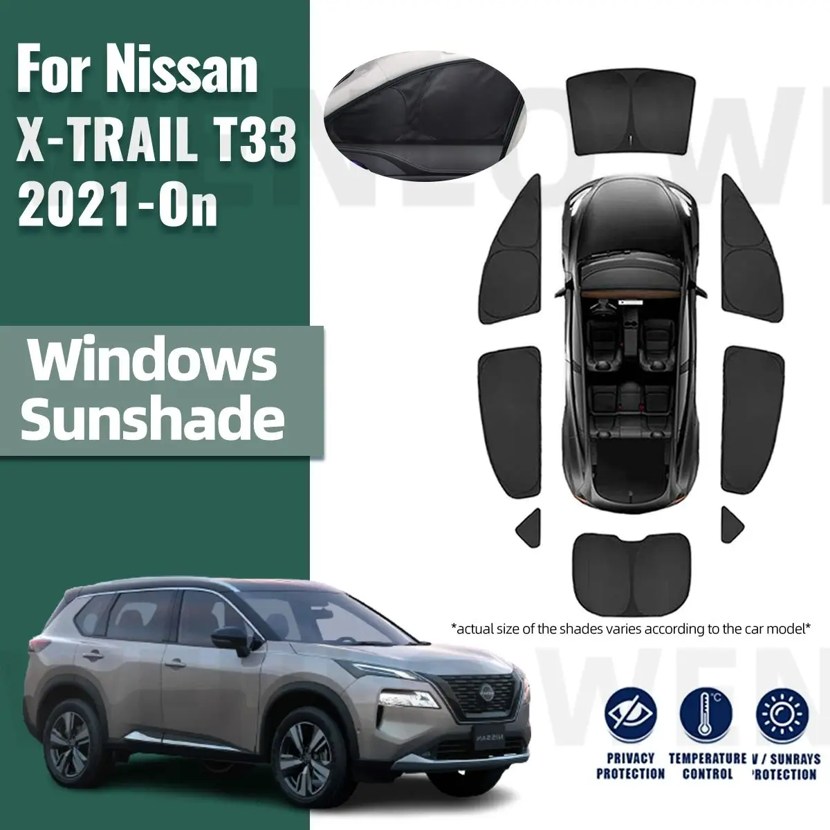 

For Nissan X-TRAIL T33 2021 2022 2023 2024 Full Cover Car Sunshade Front Windshield Frame Curtain Rear Side Window Sun Shade