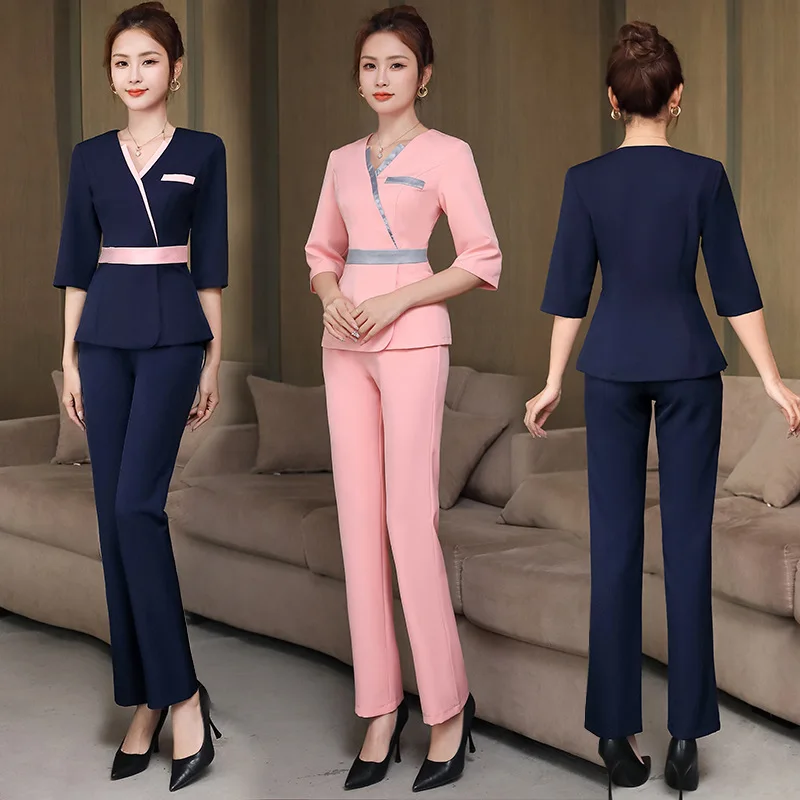 Beauty Salon estheticienne Spa Uniform Massage Work Clothes Foot Therapist Work Gowns for Women Blue Beautician Uniform Suit-BE