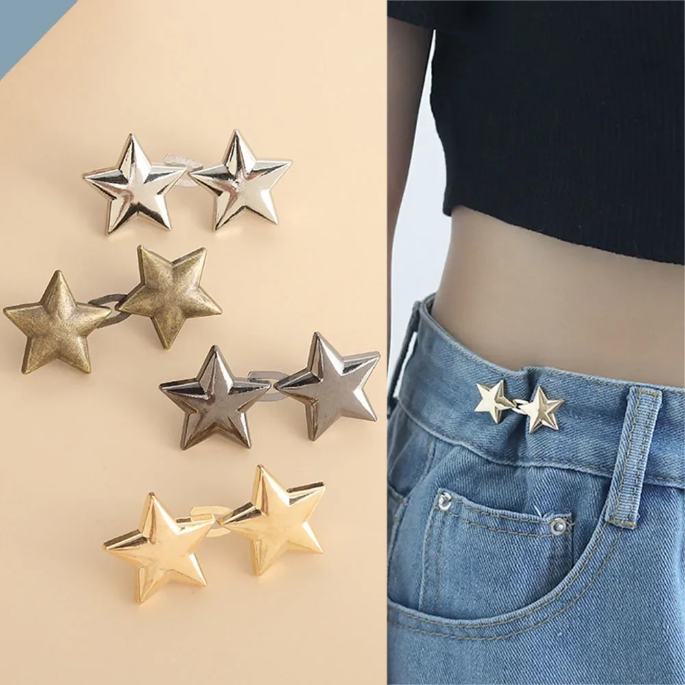 Hebilla de cintura de cinco estrellas, Clips desmontables para pantalones vaqueros, broches de botón, ajustables, simples, sin costura, accesorios de ropa, 3 pares