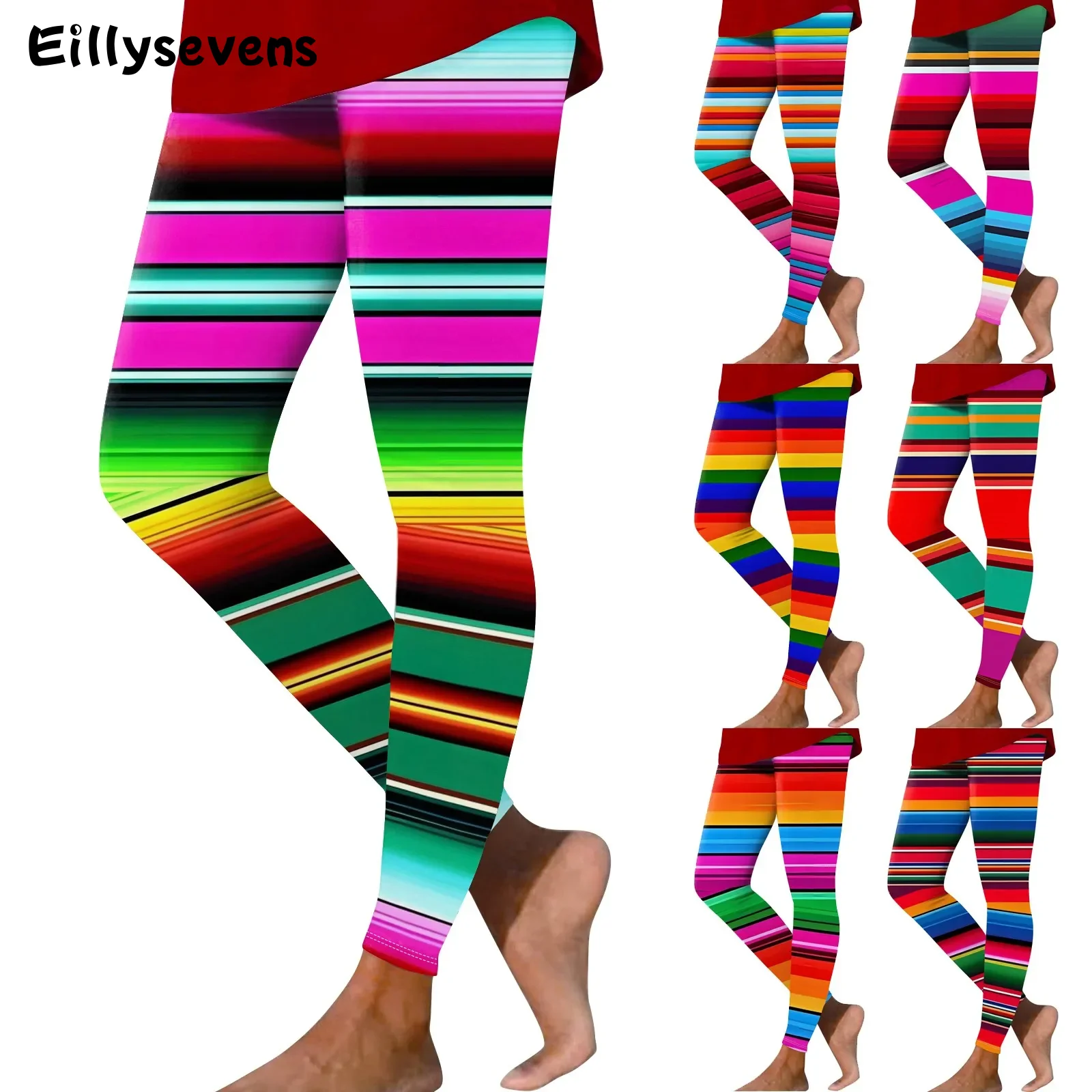 

Women's High elastic yoga pants Seamless Jogging Fitness Athletic Legging rainbow stripes unique fashion Bodyshaping trousers