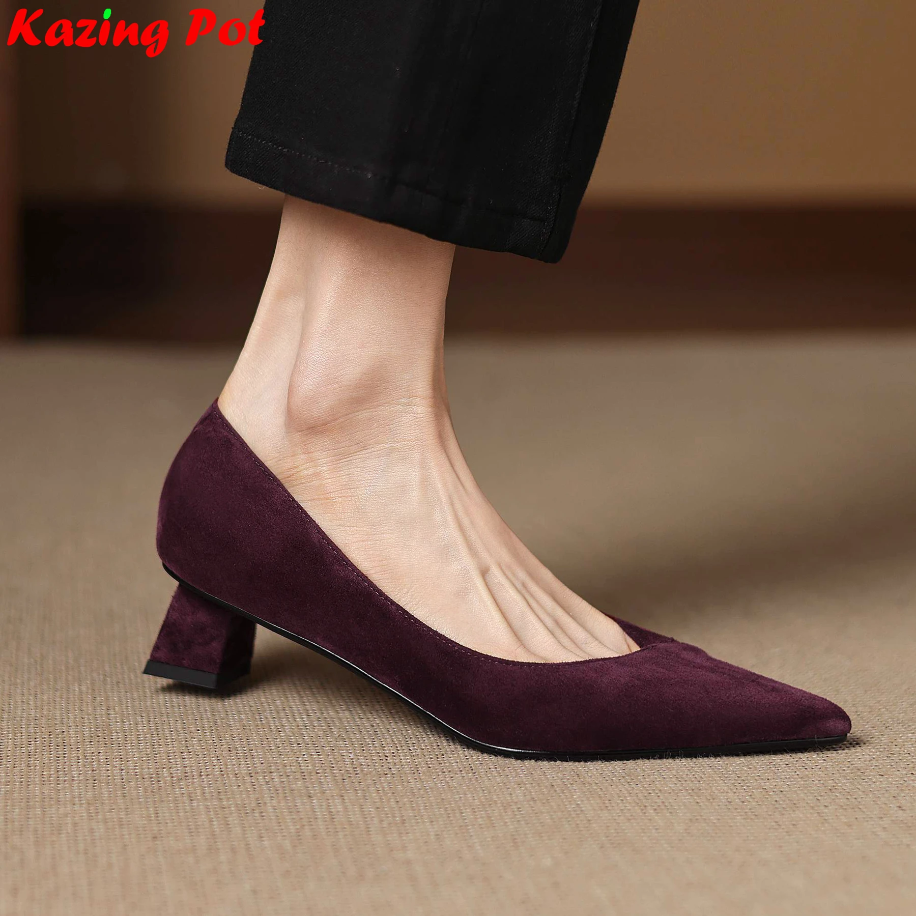 

Женские туфли-лодочки 2026 из замши с острым носком на среднем каблуке для весны и осени, повседневные, офисные, для свиданий, вечеринок, базовые, элегантные