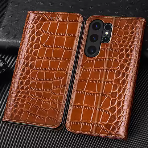 Crocodile Genuine Leather Flip Case For Samsung Galaxy S9 S10 S10e S20 S21 S22 S23 S24 S25 FE Plus uItra edge wallet Cover Cases