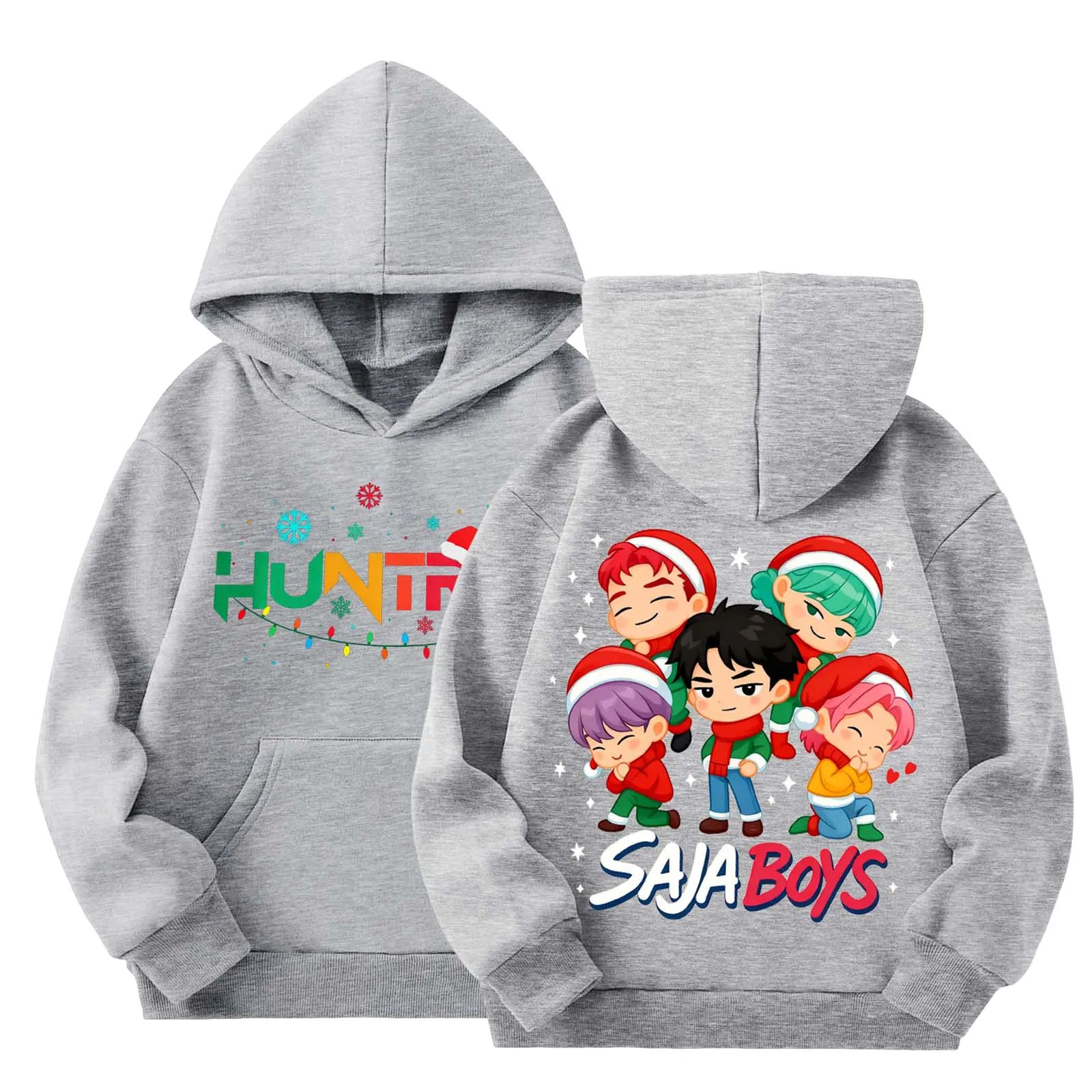 

Huntrx детская рождественская толстовка с мультяшным принтом, пуловер с длинными рукавами, теплая флисовая толстовка с капюшоном и графическим рисунком для мальчиков и девочек