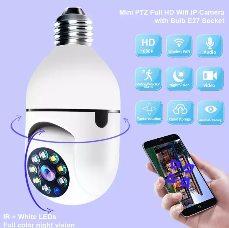 Human Tracking 5G Surveillance Camera Security Monitor Wifi Security Camera 1080p Wireless CCTV 360 Indoor Panoramic Bulb Camera