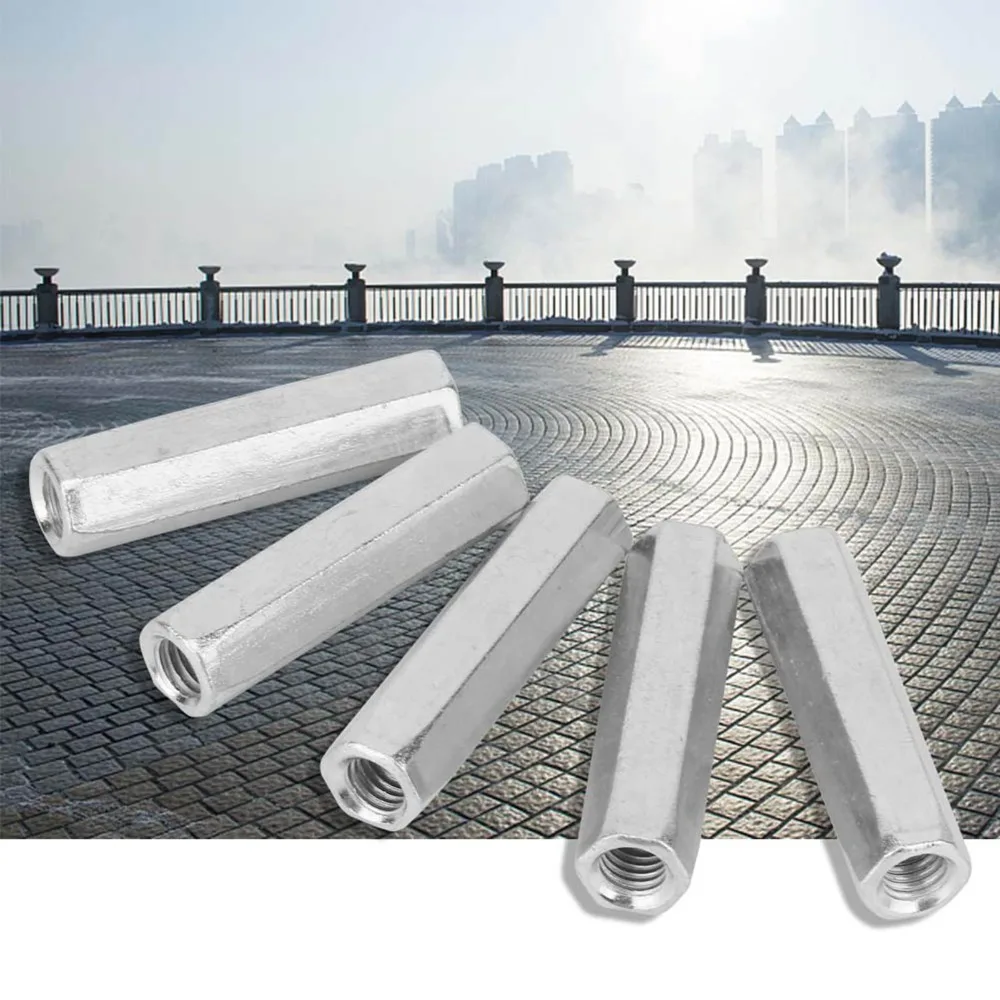 5pcs Silver Tone Fully Threaded Hex Coupling Nuts Coarse Durable Studding Fasteners Rod Coupling Nuts For Construction Hardware