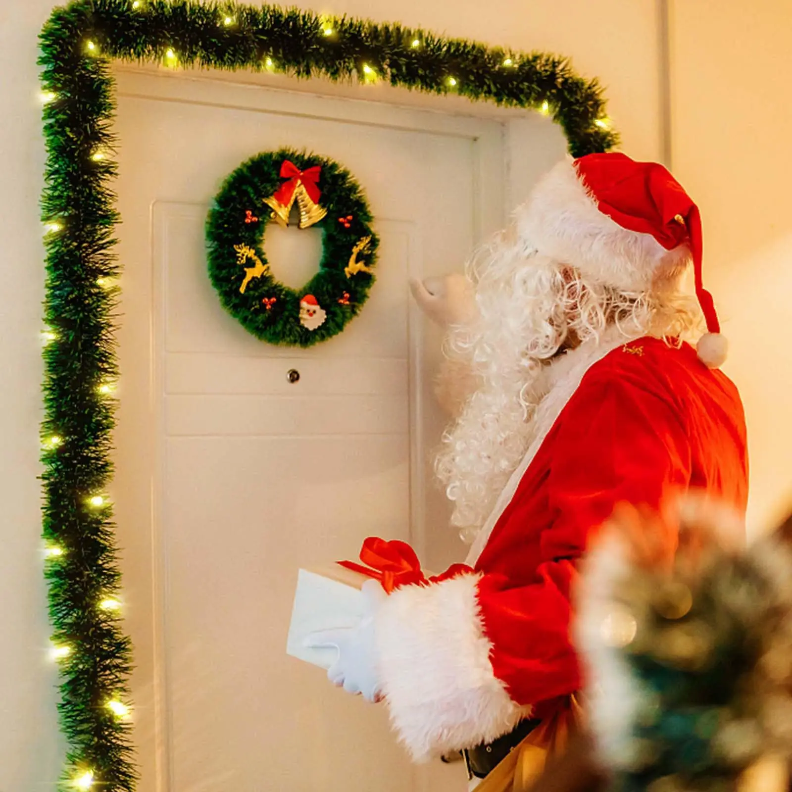 الأخضر عيد الميلاد الروطان جارلاند الديكور عطلة حفلة رف الموقد الدرج جدار الباب الديكور شجرة عيد الميلاد الملحقات