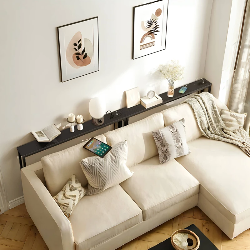 إطار خلفي للأريكة من الخشب الصلب الضيق للغاية وطاولة بجانب السرير - رف تخزين على الحائط، أثاث شق مثبت على الأرض إلى الحائط