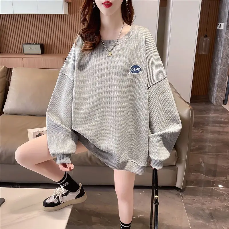 Waffle Amerikan Tarzı Tişörtü Femme İlkbahar Sonbahar kadın kıyafetleri Tiki Tarzı Karikatür Işlemeli Rahat Üst Tee Ceket Kadın