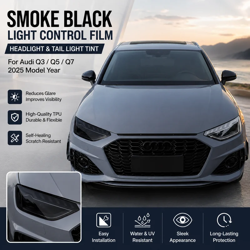

Headlight Tint Film For Audi Q3, Q5, Q7 2025 Model Year Smoke Black Light Control TPU Tail Light Tint Car Accessories