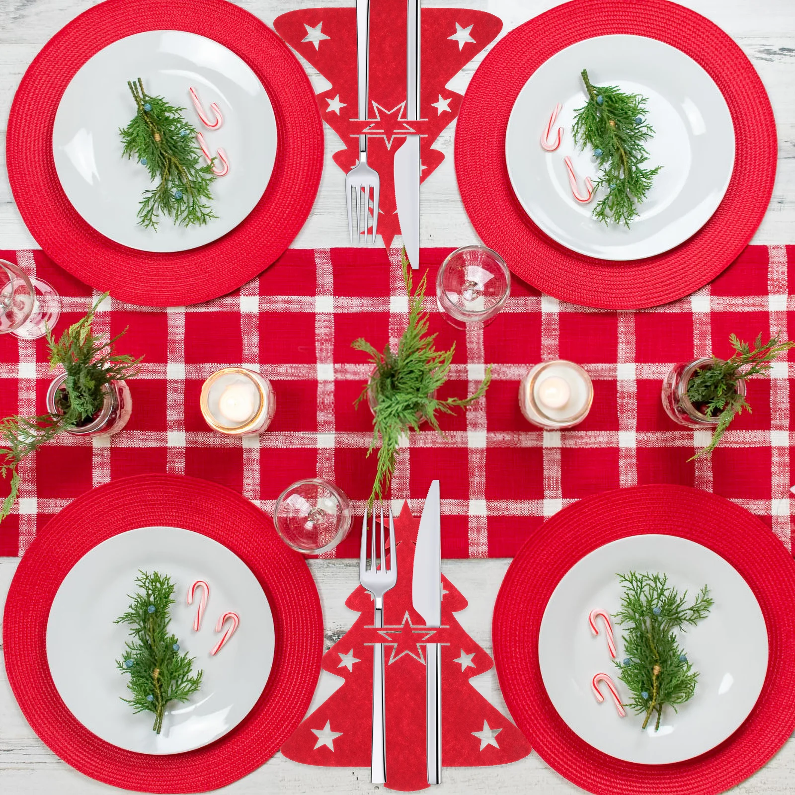 

12Pcs Xmas Tree Cutlery Holder Creative Christmas Table Decoration Silverware Pouch for Party Festive Atmosphere