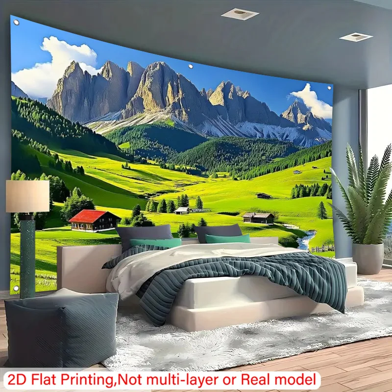 Large Alpine Mountain Landscape Tapestry Wall Hanging Boho Nature Scenic Valley Decor Art Print for Bedroom Living Room Boho