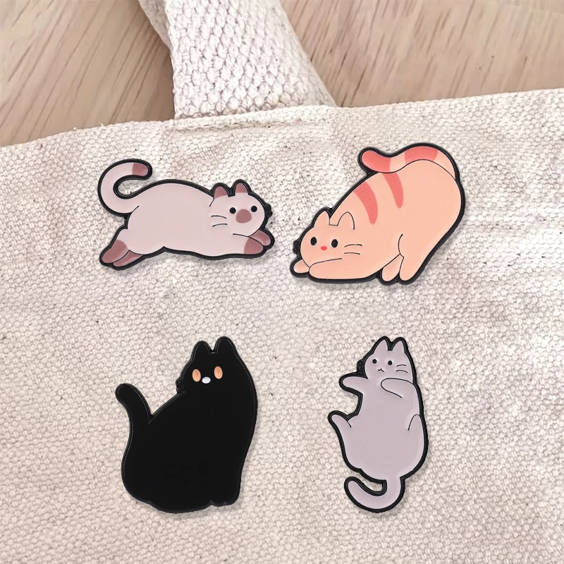 Cute Kawaii Cartoon Cat Enamel Badge Funny Poses Pin Kpop Animal Lover Aesthetic Metal Brooch For Friends