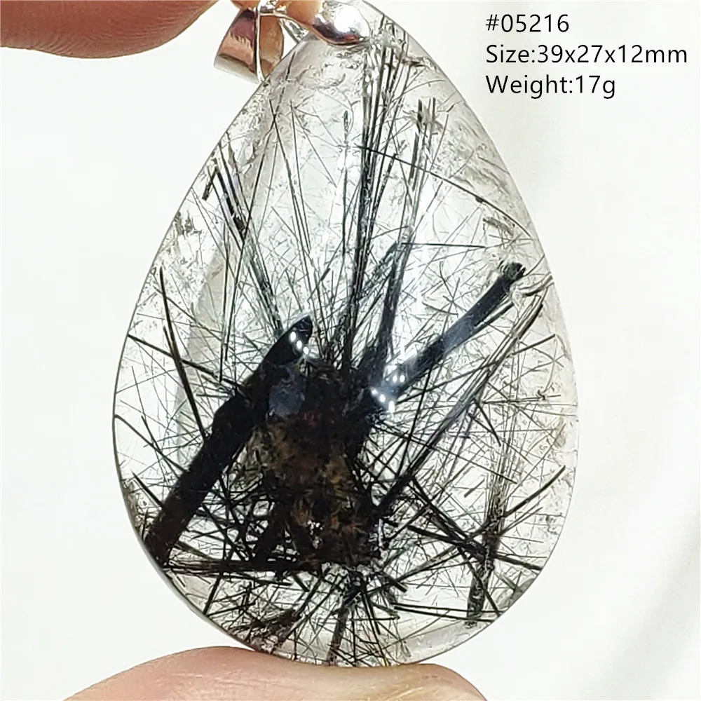 Brazil Natural Black Rutilated Quartz Water Drop Pendant Black Rutilated Clear Bead Women Men Necklace Jewelry AAAAAA