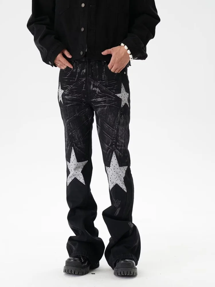 2025 الأمريكية الرجعية Y2K الشارع الشهير ستار التطريز غسلها الأسود جينز ضيق السراويل للرجال الملابس السراويل الطويلة Pantalon Hombre #3