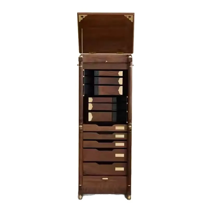 

Black walnut solid wood rotating locker floor-to-ceiling teacup tea set storage cabinet rack dental cabinet