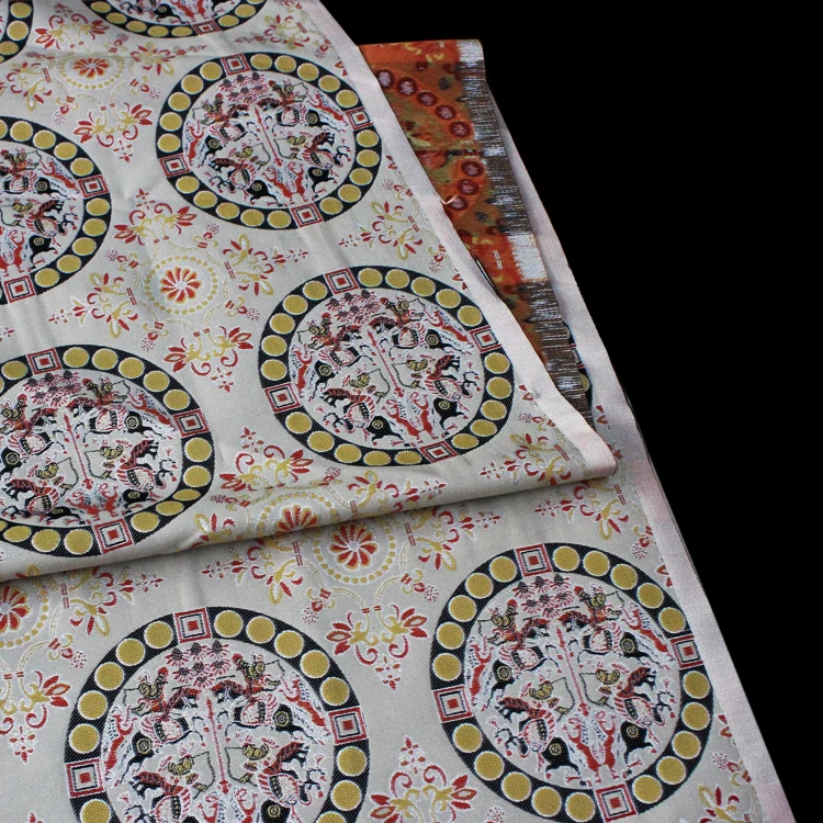 Four Heavenly Kings Hunting Pattern Woven Imitation Song Brocade Makeup Flower Jacquard Fabric forHorse Face Skirt