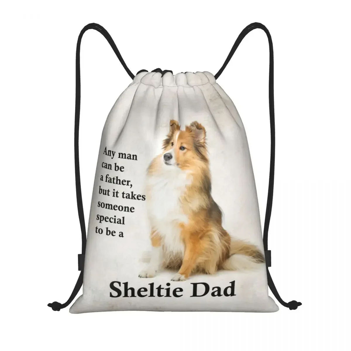 Cute Dog Pet Sweet Sheltie Dad Drawstring Backpack Bags Lightweight Shetland Sheepdog Gym Sports Sackpack Sacks for Traveling