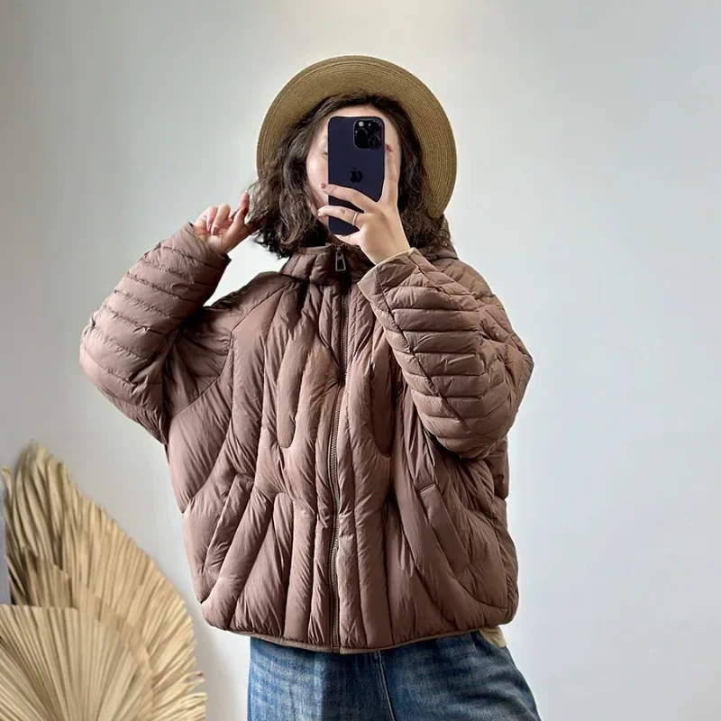 2024 Autumn Winter Women Oversized Puffer Jacket Short Ultra Light 90% White Duck Down Coat Hooded Warm Parkas Outwear