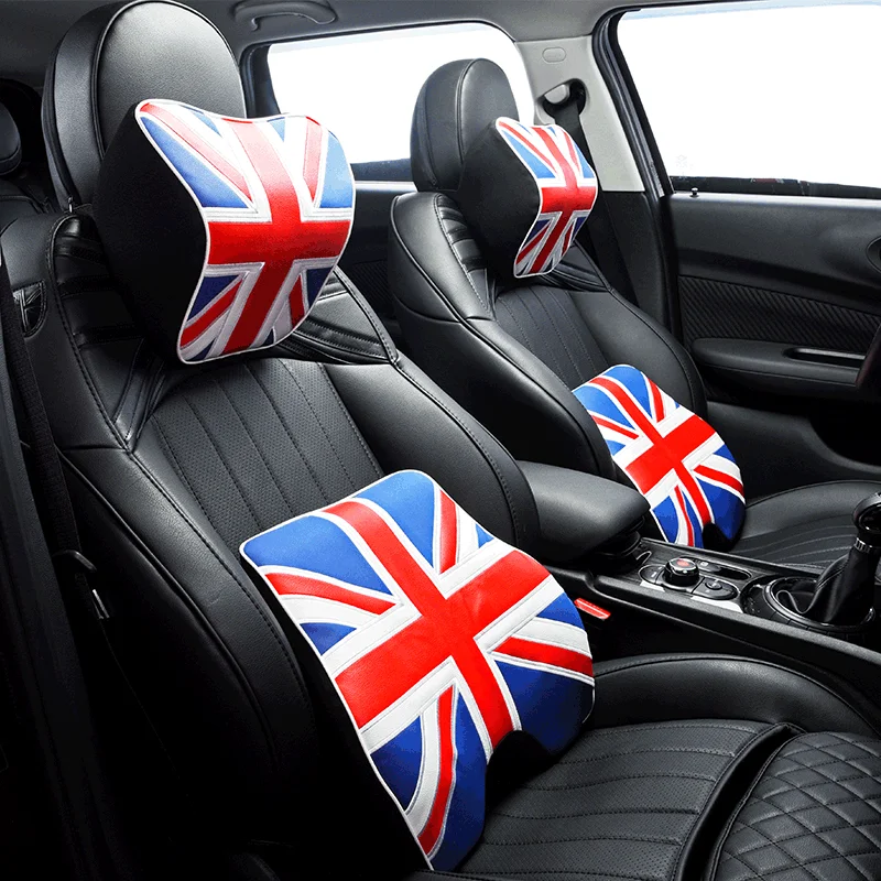 Car Neck Pillow Headrest Pillow Cushion Pillow For BMW MINI Memory Foam UNION JACK Supports Cushion  Car Interior Accessories