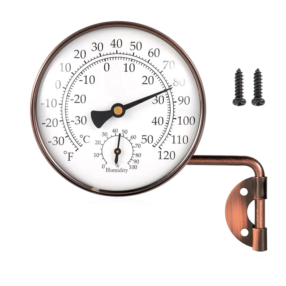 4'' Brass Outdoor Thermometer With Humidity Analog Wall Mount Temperature Gauge Decorative For Patio Greenhouse Weatherproof