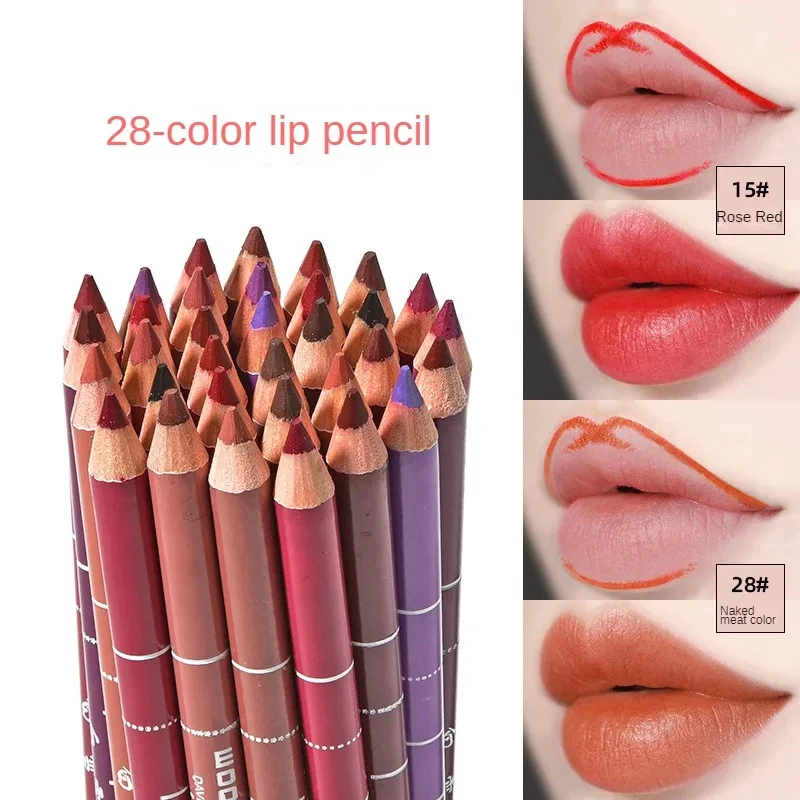 Fodera per labbra in legno a 28 colori matita morbida professionale impermeabile Lady Charming Lip Liner trucco strumento cosmetico a lunga durata da donna