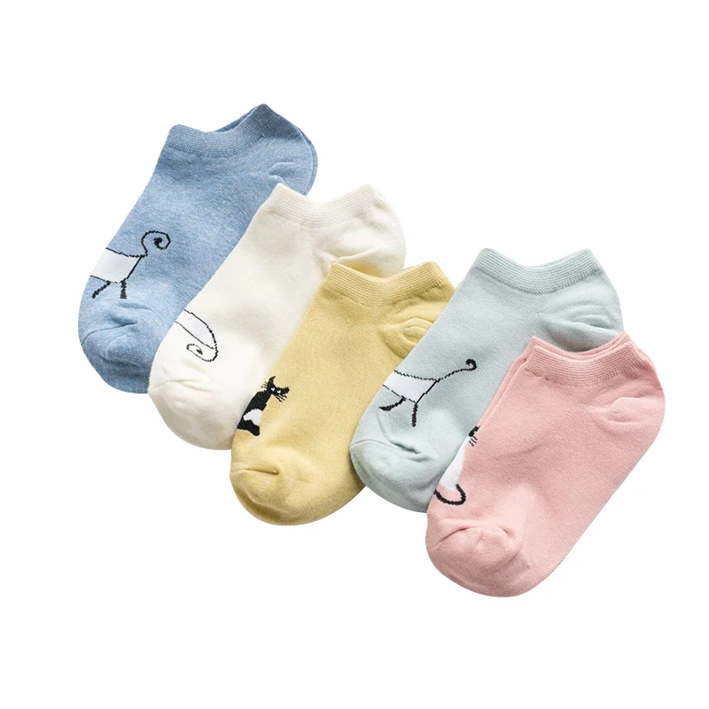 

5 Pairs Women Socks Solid Color Printing Cotton Boat Socks Casual Breathable Women's Shallow Mouth Socks Girls Short Tube Socks