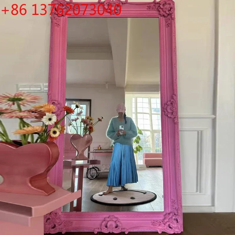 Dopamine dressing mirror vintage flocking carved full-length mirror clothing store fitting mirror