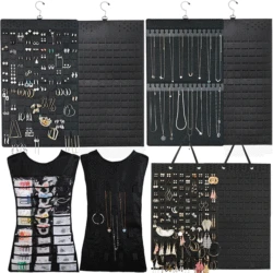 57*35cm Double Sided Hanging Jewelry Display Organizer Storage Bag Non-woven Foldable Ring Necklace Bracelet Pouch