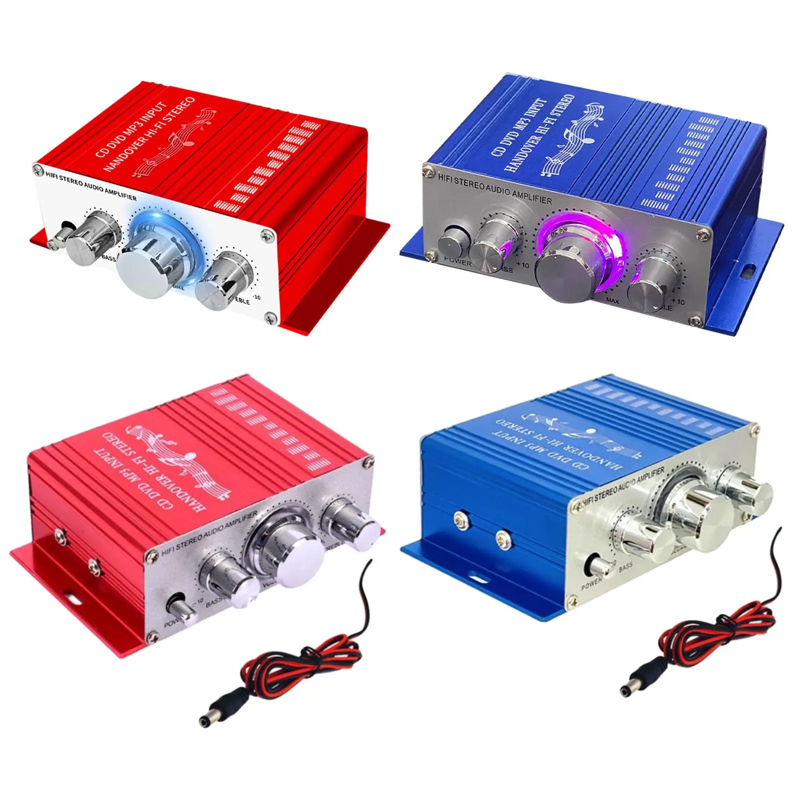 Mini Audio Amplifier Bass Treble Control CD DVD MP3 Input Compact Hi-fi Stereo Reciever for Car Audio Home Laptop Computer Phone