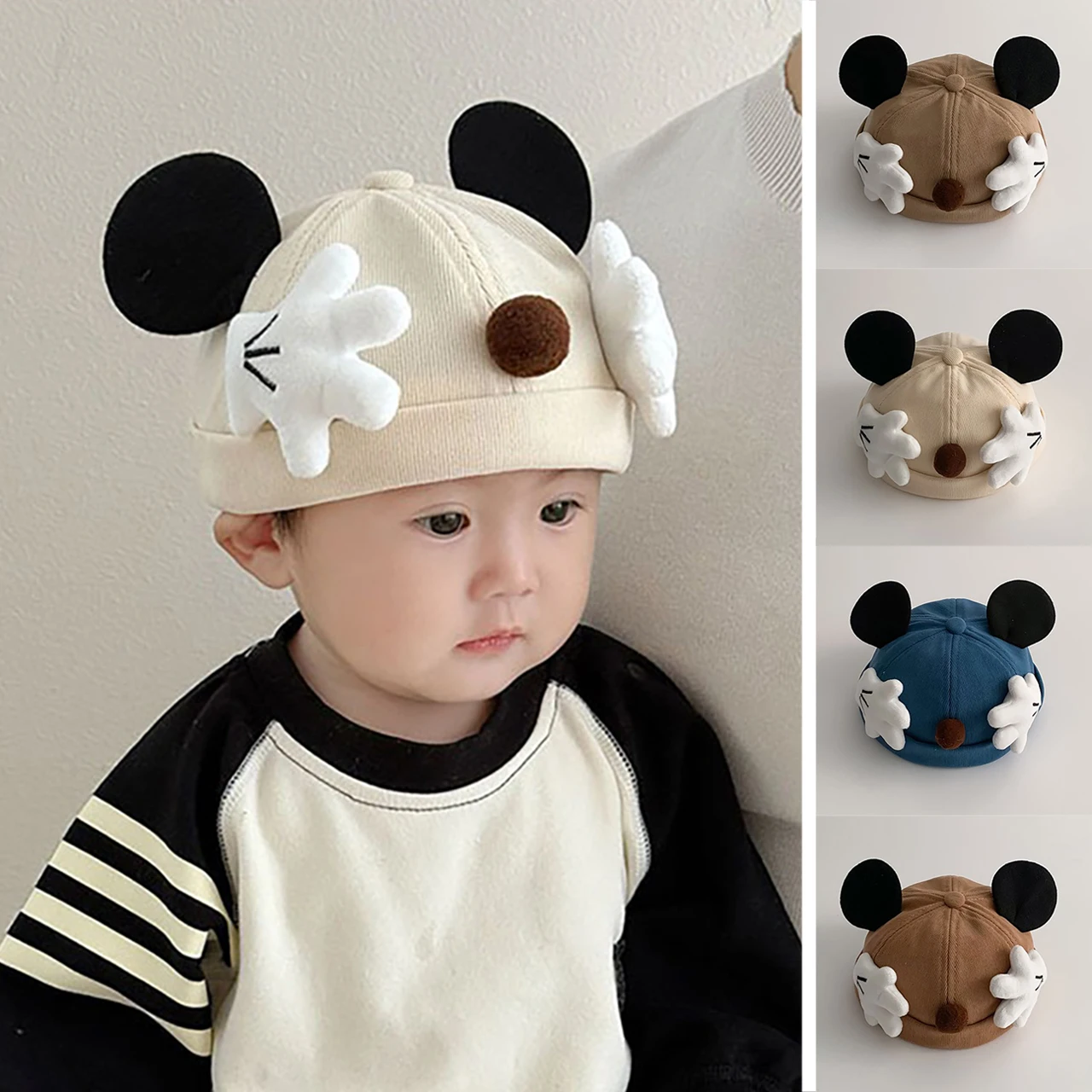

Children Palm-Shaped Landlord Hat Cute Ears Kids Melon Cap 2-12Month Boys Girls Drawstring Bonnet Cartoon Baby Brimless Hat