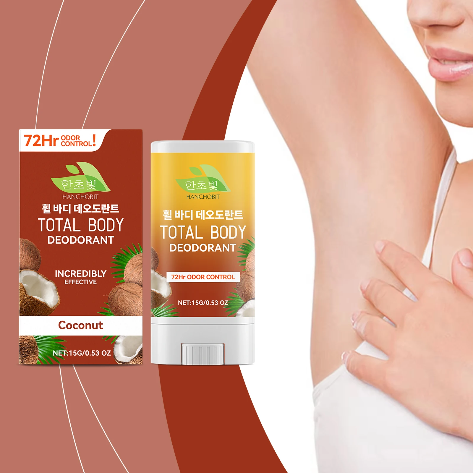 Deodorante per il corpo totale - Controllo degli odori di 72 ore per ascelle e aree private, profumo naturale di cocco, senza alluminio e formula delicata
