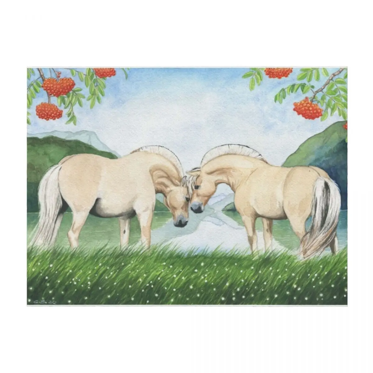 

Norwegian horses in a fjord landscape Throw Blanket Hairy blankets ands Plaid Blankets