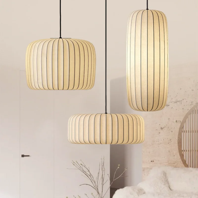 Modern Japanese Wabi Sabi Silk E27 Chandelier Nordic Home Decor Designer Lamp Living Dining Room Bedroom Loft Pendant Lights