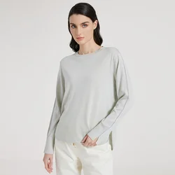 BC1025 High Quality Luxury Women's Round Neck Long Sleeve Knitted Sweater Spring 30% Silk 70% Wool Sweater