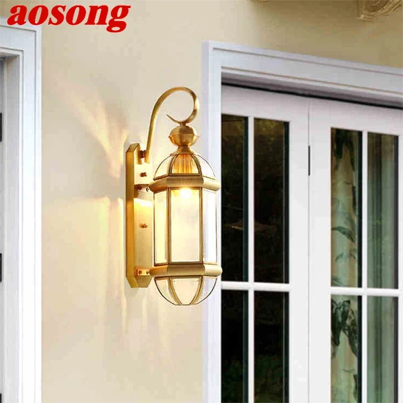 

AOSONG Contemporary Brass Outdoor Wall Lamps Simplicity Waterproof Creative Balcony Hallway Courtyard Villa Gate Hotel