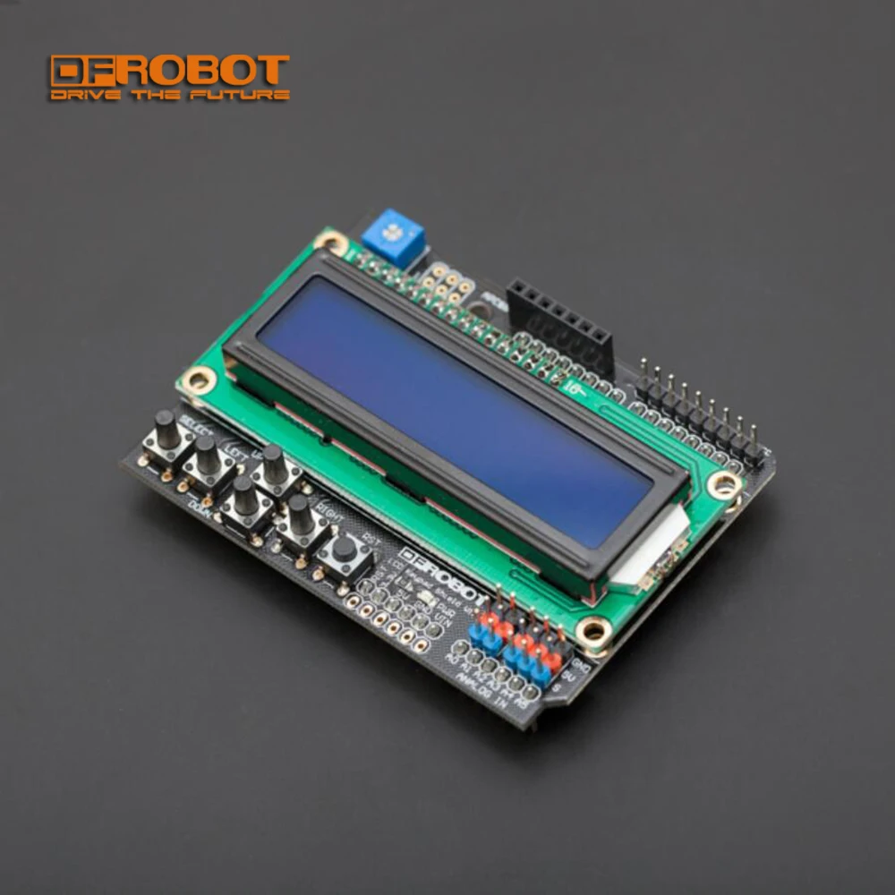 DFRobot Popular 1602 LCD Keypad Shield For Arduino with 2x16 display 6 momentary 5 Programmable Button Sensor Expanded I/O Pin