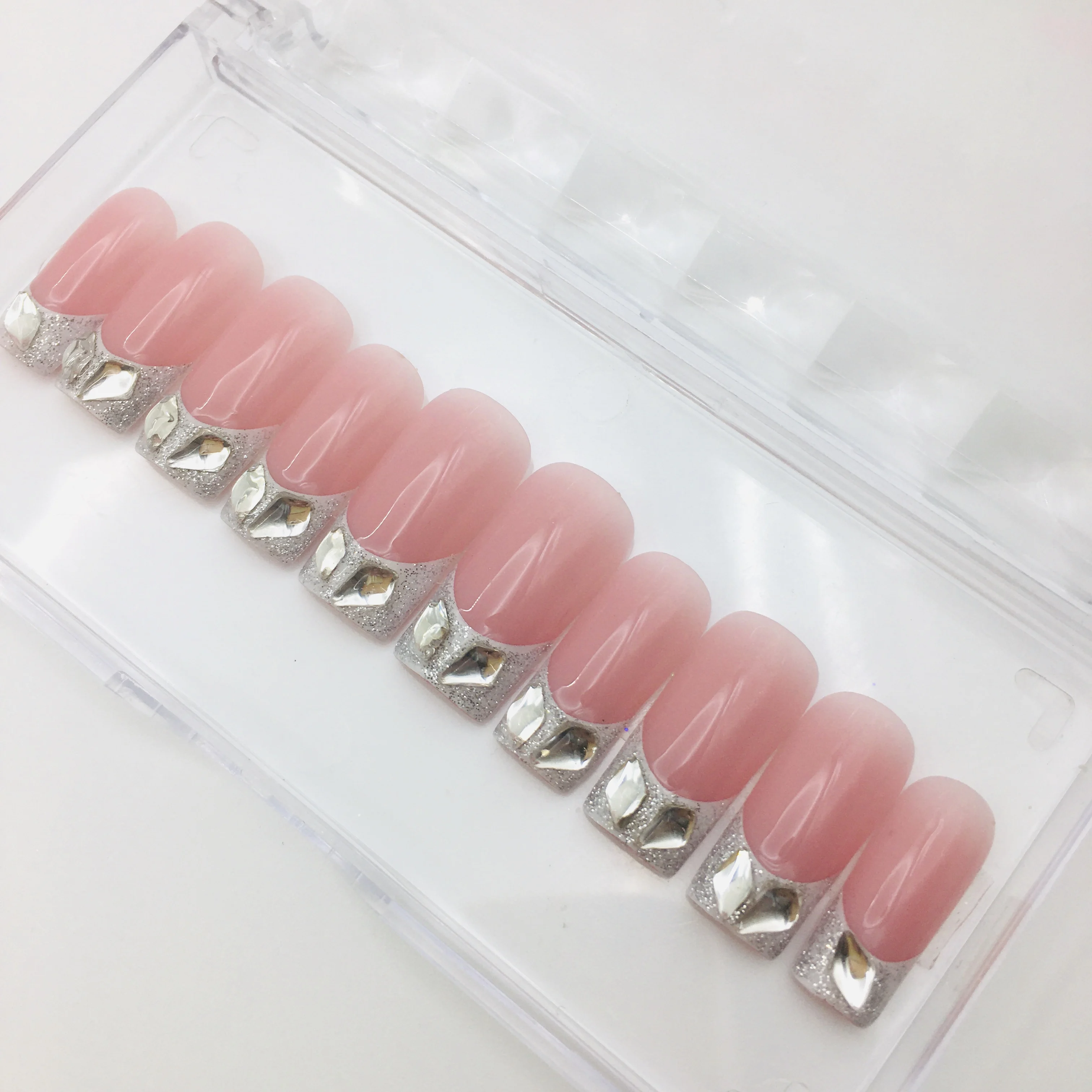 

Fashion Private Label Press On Nails Handmade Custom Thick Acrylic Nails With Rhinestones Artificial Fingernails