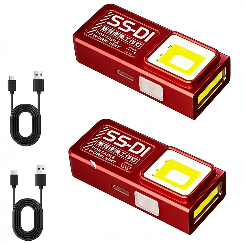 1/2pcs New Mini Work Light USB Rechargeable Super Bright Portable Multi-Function COB LED Lamps Warning Inspection Emergency Use
